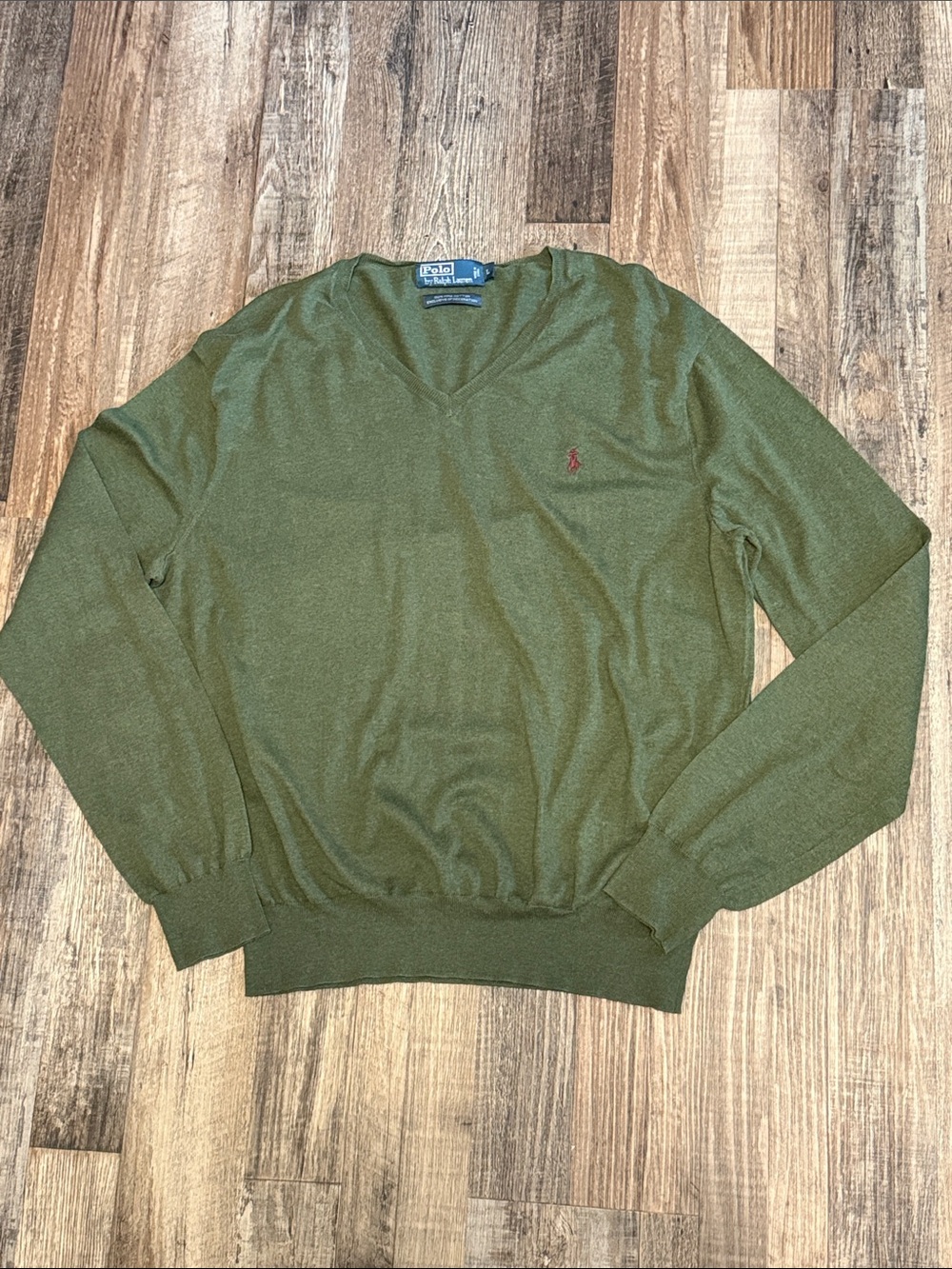 Polo Ralph Lauren Mens L Olive Green Pima Cotton V-Neck Sweater